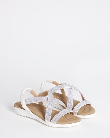 Heavenly Soles Breeze Low Wedge Comfort Diamante Sandals - Wide Fit (E)