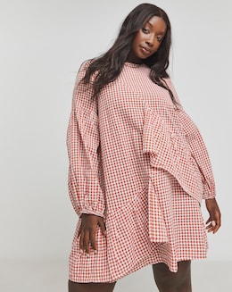 Native Youth Gingham Smock Raglan Mini Dress With Cut Away Back