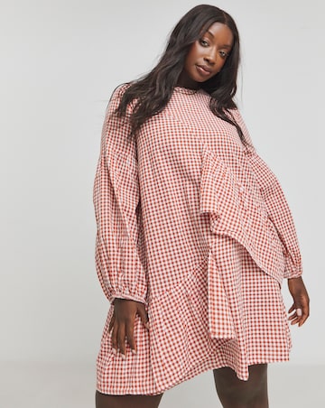 Native Youth Gingham Smock Raglan Mini Dress With Cut Away Back