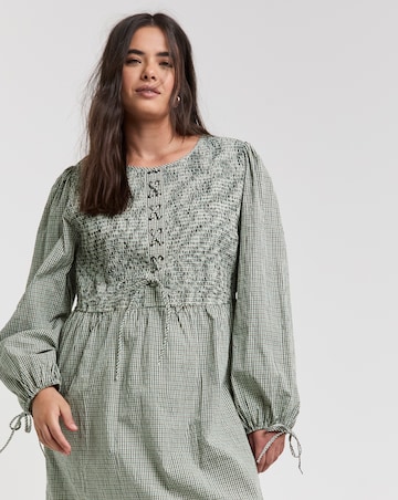 Native Youth Shirred Check Midi Dress