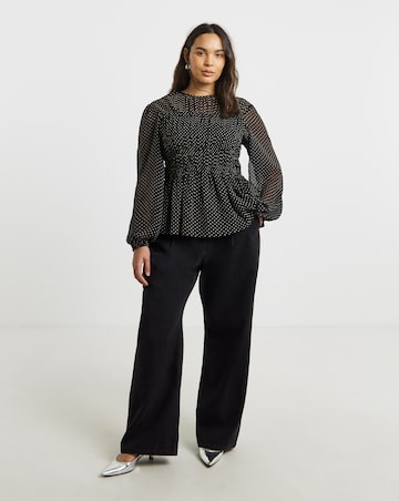 Mono Spot Georgette Spot Shirred Blouse