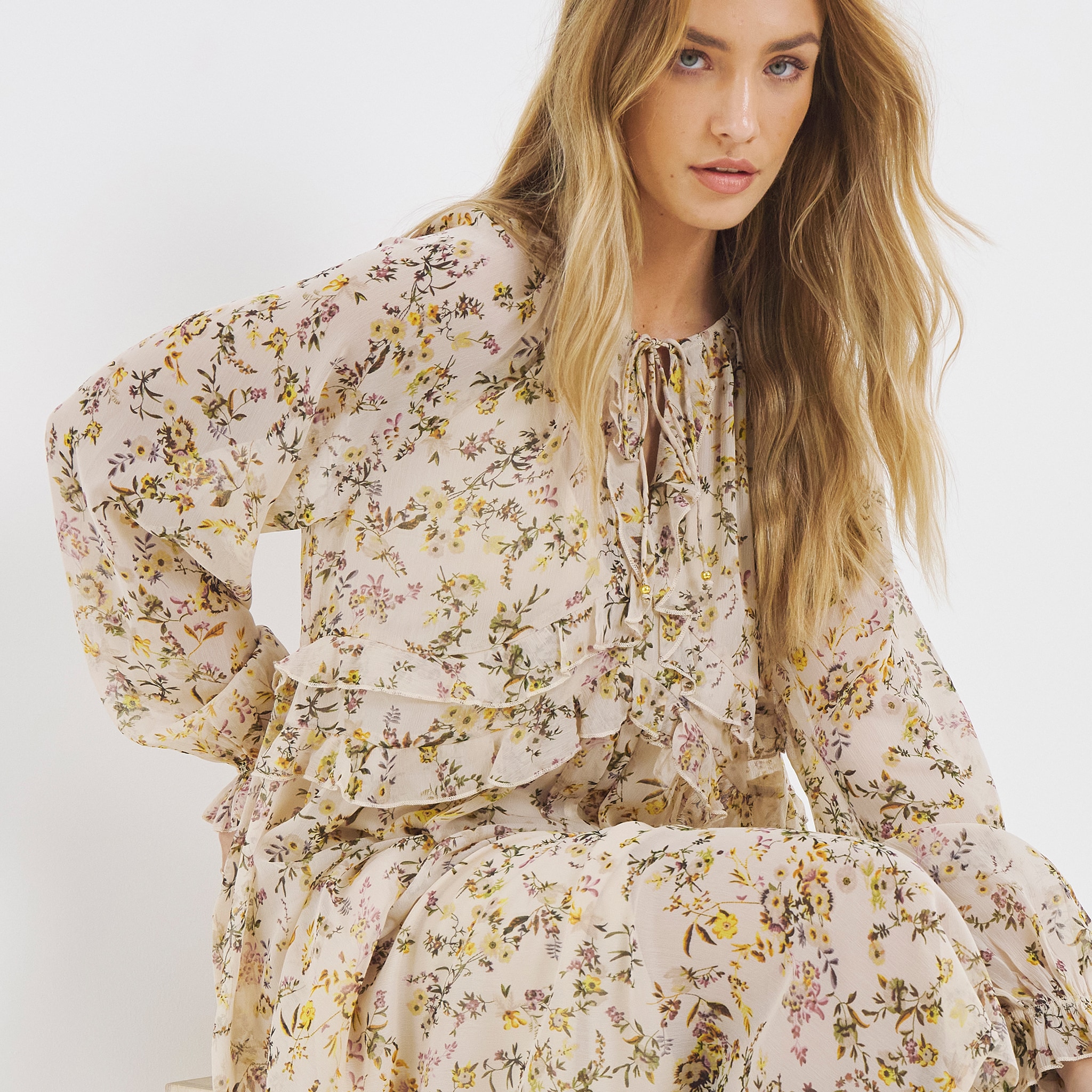 Tie-front floral dress