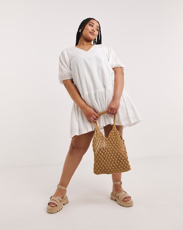 White V-Neck Dropped Waist Dress
