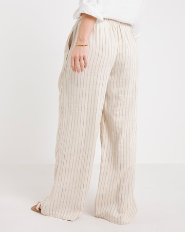 Simply Be Neutral Stripe Pleated Linen Mix Wide Leg Trouser
