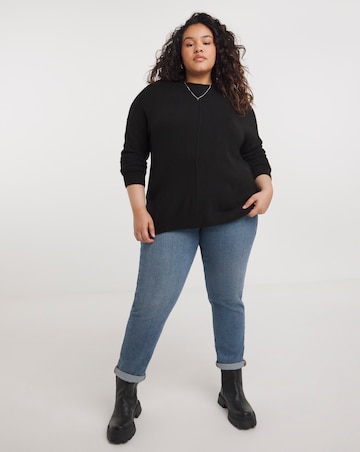 Black Seam Detail Crew Neck Jumper