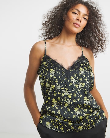 Yellow Lace Trim Satin Cami