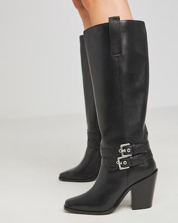 Roux Leather Western Knee High Heeled Boots Wide E Fit Curvy Calf