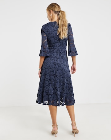 Joanna Hope Fluted Sleeve Stretch Lace Midi Dress