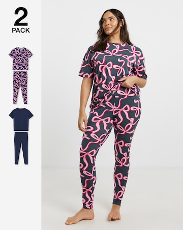 Simply Be (2 Pack) Value Bow Print Legging Pyjama Sets