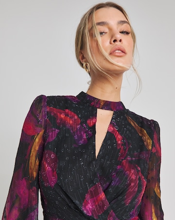 Joanna Hope Purple Print Metallic Dobby Maxi Dress