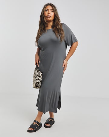 Simply Be Grey Viscose Elastane T-Shirt Midi Dress