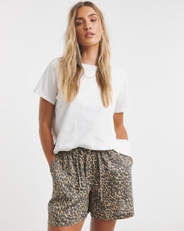 Leopard Tie Waist Linen Mix Shorts