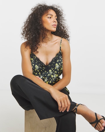 Yellow Lace Trim Satin Cami