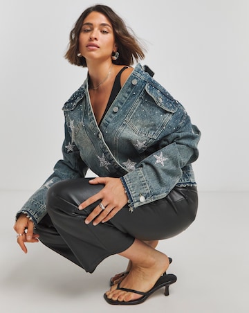 Simply Be X Twisted Wunder Mid Wash Star Embellished Boyfriend Denim Jacket