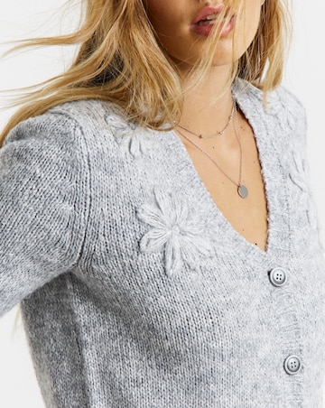 Simply Be Grey Marl 3D Floral Cardigan