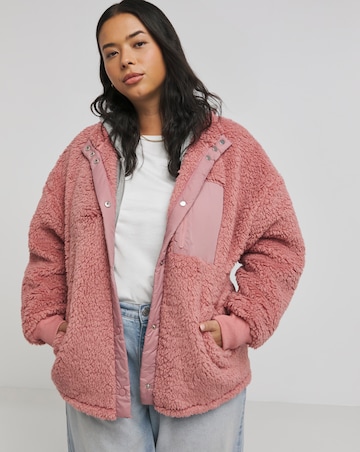 Dusty Pink Teddy Button Through with Nylon Pocket