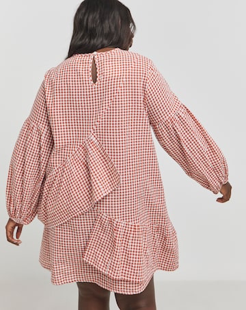 Native Youth Gingham Smock Raglan Mini Dress With Cut Away Back