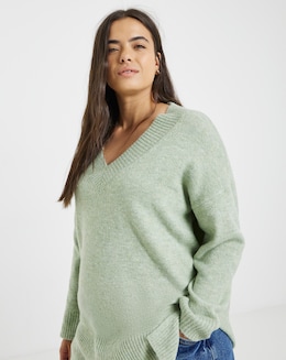Cosy Yarn Sage V-Neck Tunic
