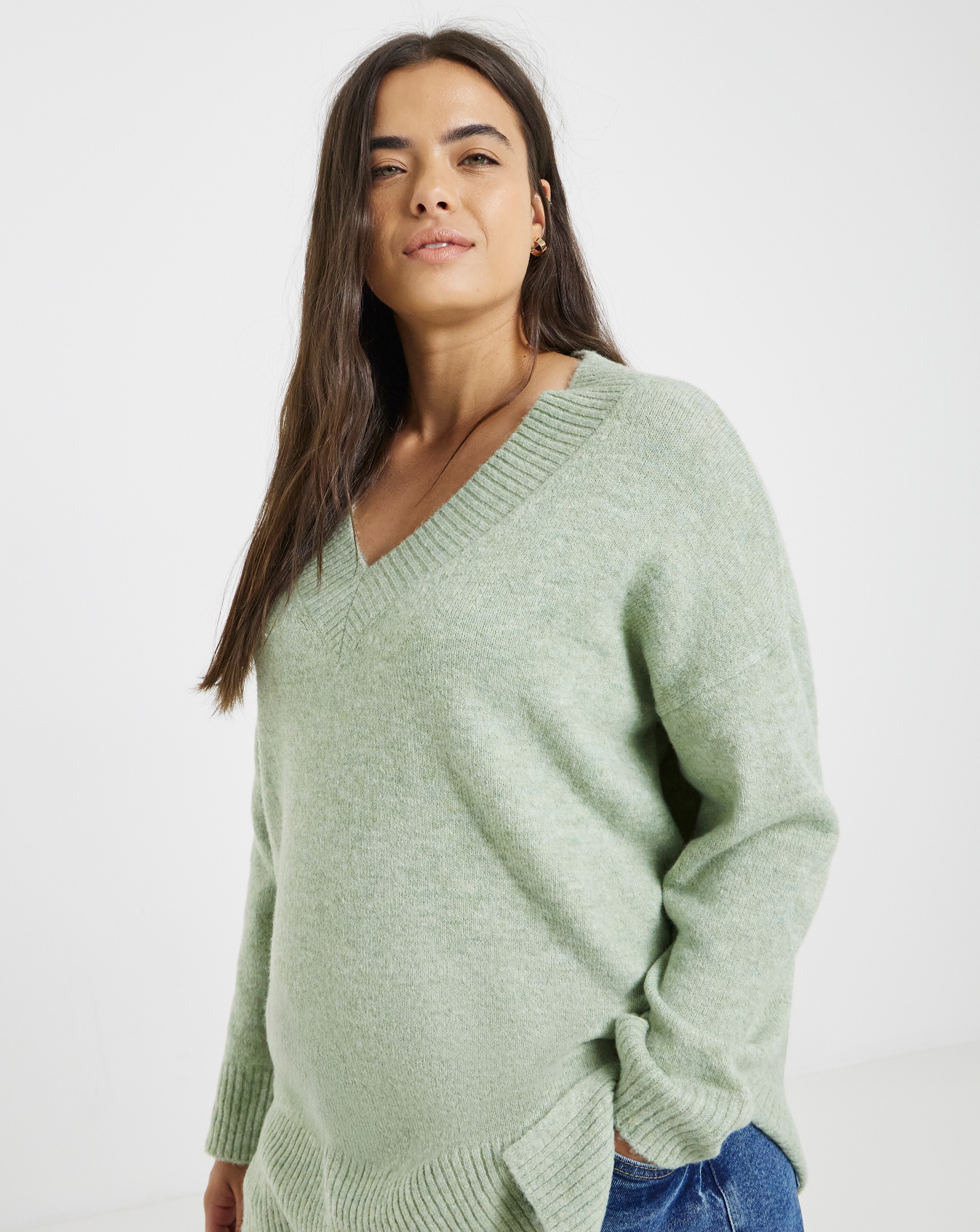 Cosy Yarn Sage V-Neck Tunic