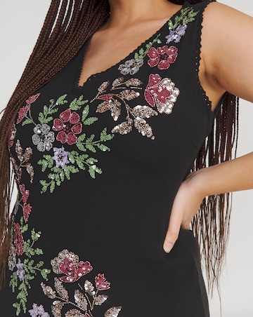 Maya Curve Floral Embellished Front Split Maxi Dress