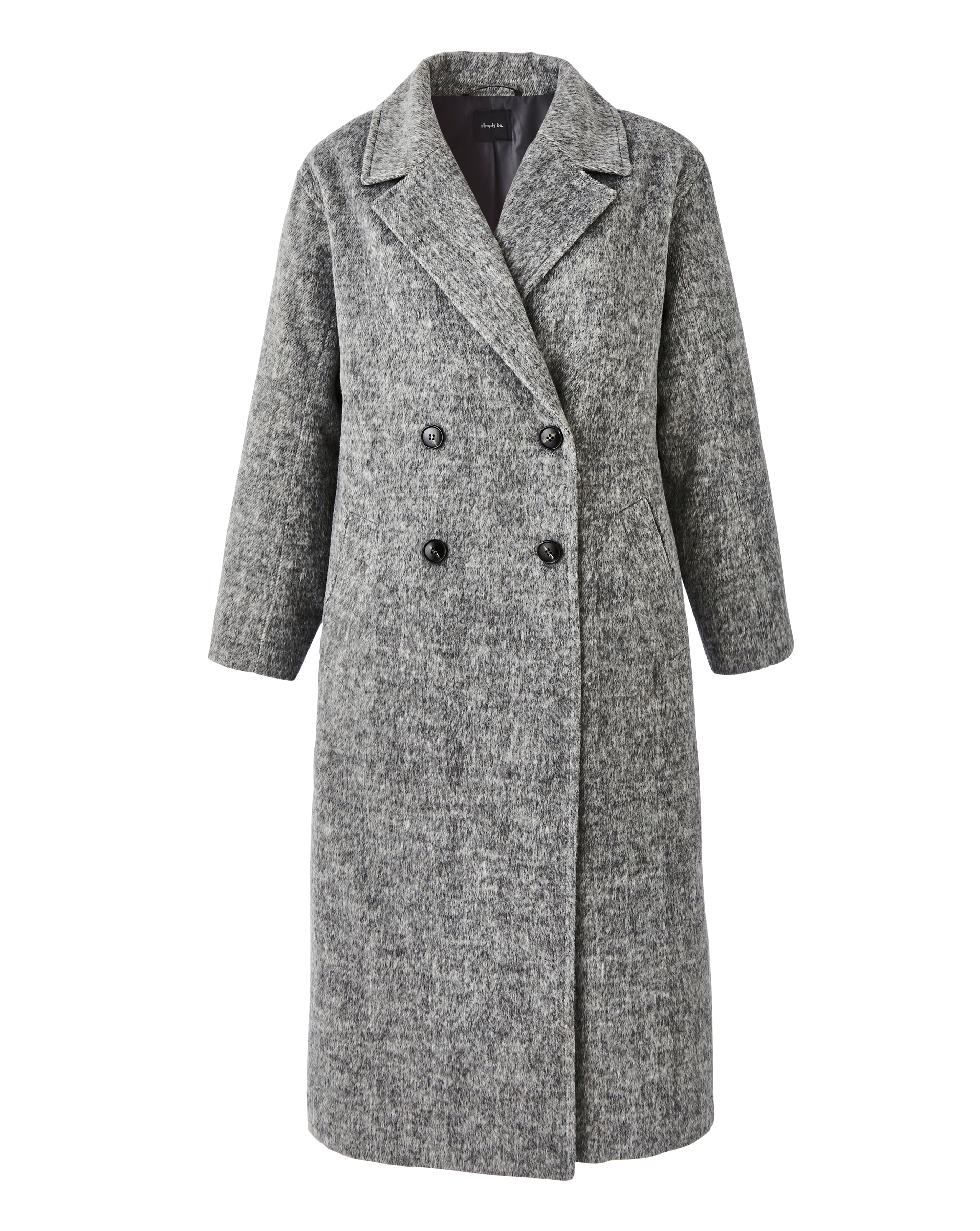 DOUBLE BREASTED MID COAT グレー Grey Double Breasted Midaxi Brushed Faux Wool Coat | Simply Be
