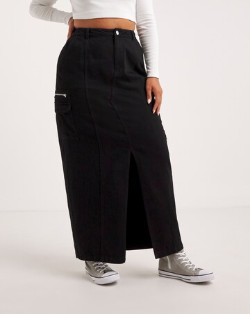 Black Denim Cargo Maxi Skirt