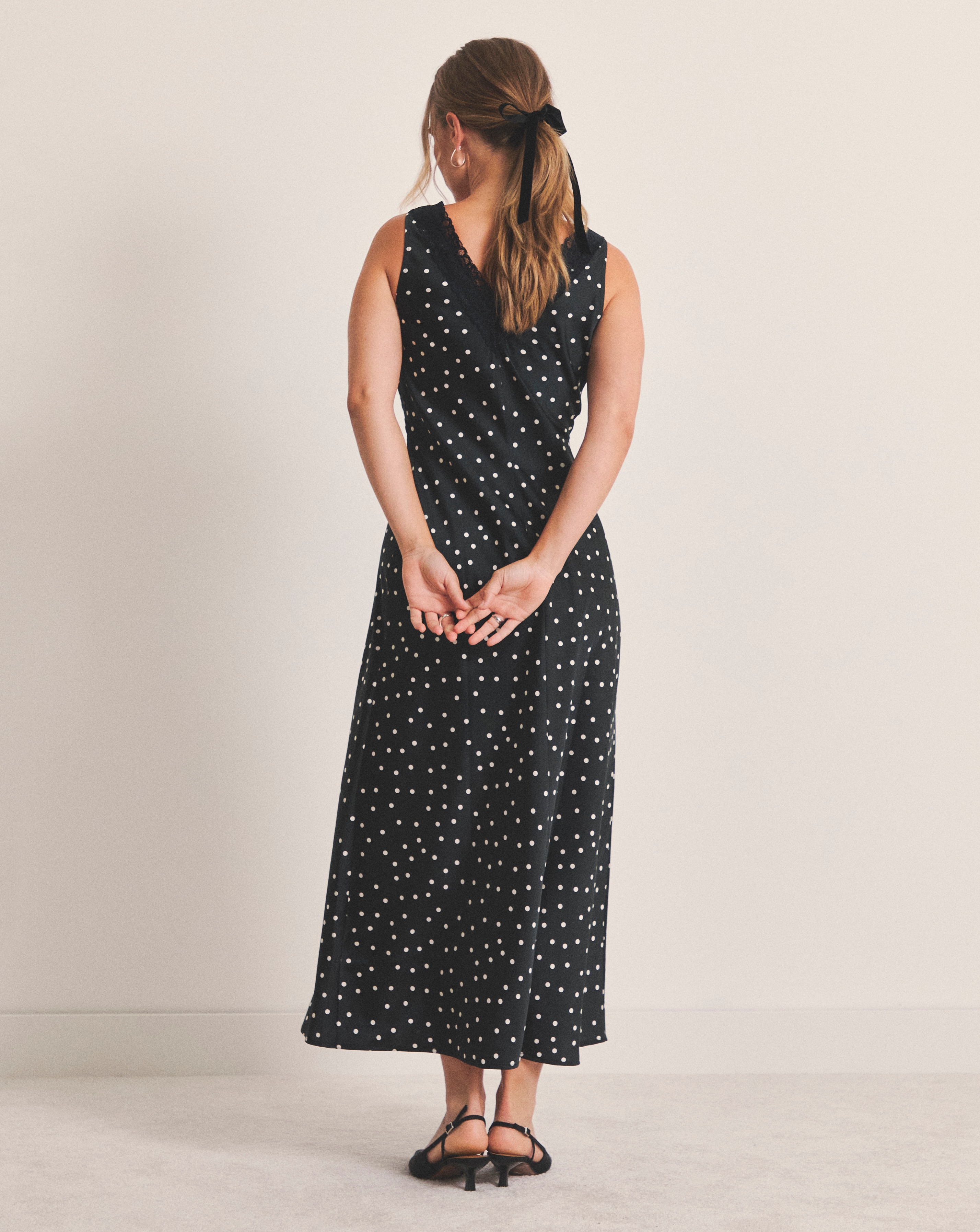 Spot Print Lace Trim Midaxi Satin Slip Dress | Simply Be