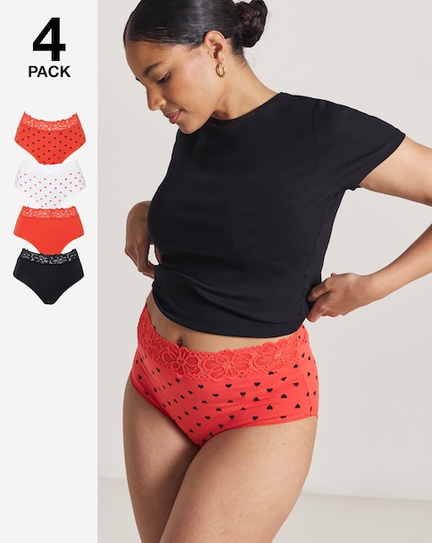 Pretty Secrets (4 Pack) Lace Top Cotton Full Fit Brief Knickers