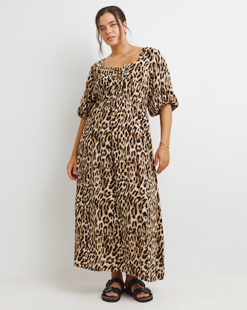 Leopard Crinkle Goddess Midi Dress