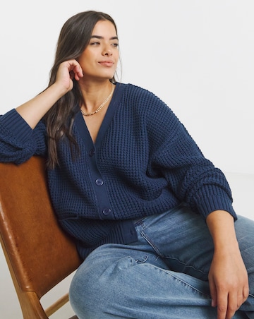 Navy Waffle Knit Boyfriend Cardigan
