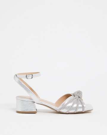 Elsie Metallic Diamante Low Block Heeled Sandals - Wide Fit (E)