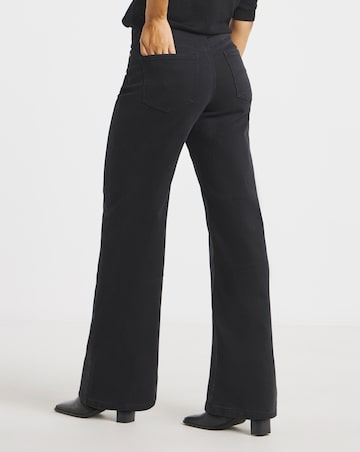 Black Fleece Lined Cosy Warm Feel Stretch Wide Leg Jeans