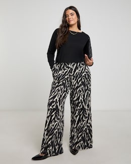 Abstract Print Waffle Wide Leg Trousers