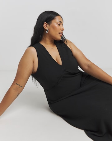 Black Stretch Crepe Asymmetric Slip Dress