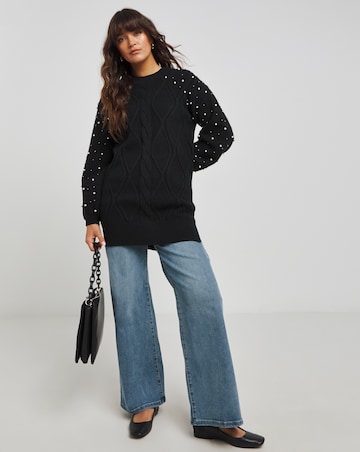 Lovedrobe Pearl Embellished Cable Knitted Jumper