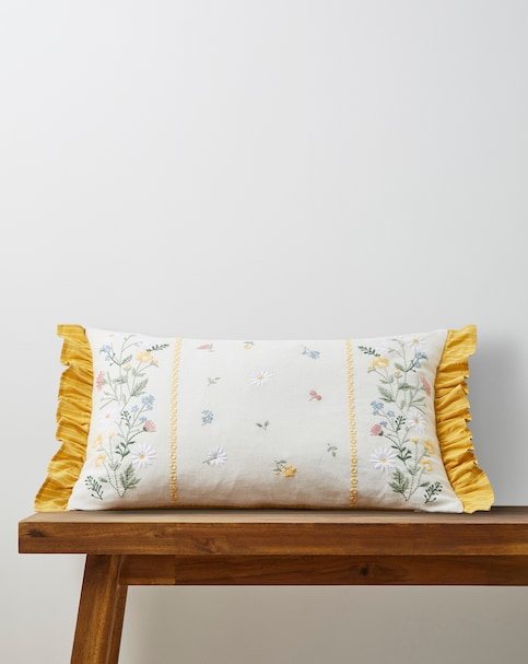 Olivia Embroidered Floral Ruffle Boudoir Cushion