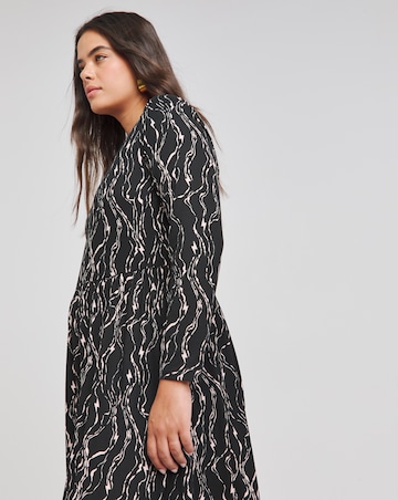 Black Print Supersoft Boat Neck Midi Dress