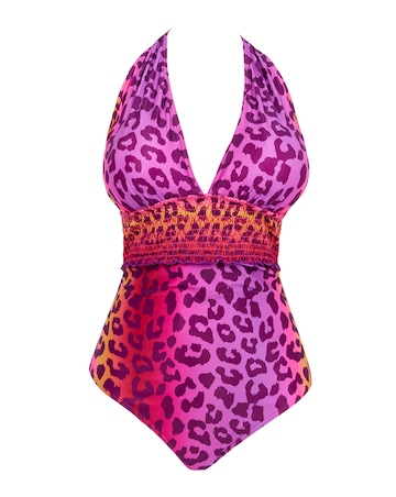 Plunge Shirred Swimsuit Animal Print