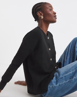 Cosy Yarn Black Crew Neck Cardigan