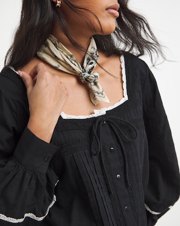 Simply Be Black Square Neck Lace Trim Prairie Blouse