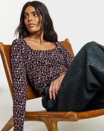 Ditsy Print Square Neck Pointelle Top