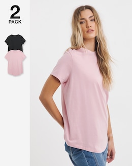 Black &amp; Blush 2 Pack of Curved Hem T-Shirts
