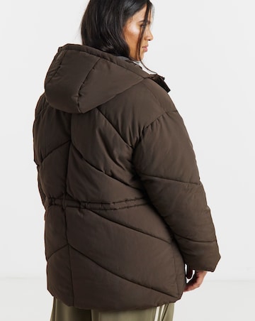 Chocolate Waisted Detail Padded Coat