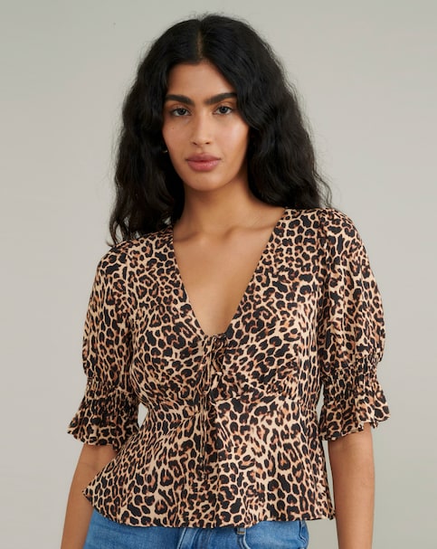 Nobody's Child Orrie Lace Up Leopard Print Top