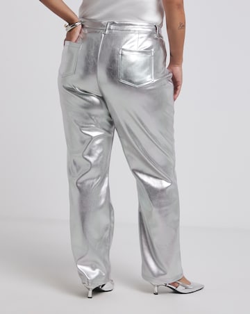 Silver Metallic PU Straight Leg Trousers