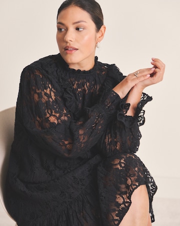 Black Lace Ruffle Mini Dress