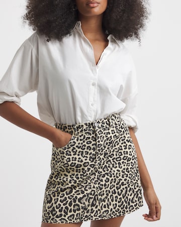 Simply Be Light Leopard Denim Five Pocket Mini Skirt