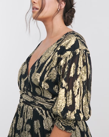 Black and Gold Jacquard Maxi Dress