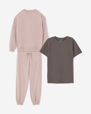 Simply Be Choc & Mocha Ultimate 3 Set Pack of T-Shirt, Sweatshirt and Jogger