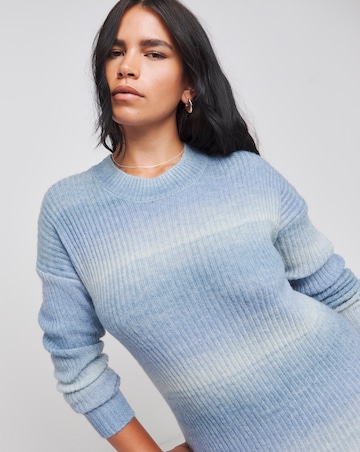 Blue Ombre Crew Neck Knitted Dress